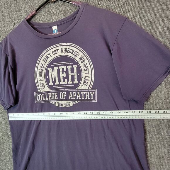 College Of Apathy T-Shirt Mens XL Purple Short Sleeve Crewneck Meh - Picture 5 of 11